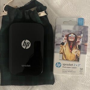 HP Sprocket Black Photo Printer with Paper Pack